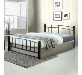 Κρεβάτι διπλό Mandy pakoworld ξύλο σε καρυδί απόχρωση-μαύρο μέταλλο 140x190εκ |  Κρεβάτια στο espiti