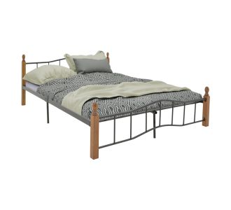 Κρεβάτι διπλό Faryn pakoworld ξύλο σε καρυδί απόχρωση-μαύρο μέταλλο 150x190εκ |  Κρεβάτια στο espiti