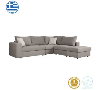 Πολυμορφικός-αναστρέψιμος καναπές London pakoworld γκρι ύφασμα με μαξιλάρια σε απόχρωση ανοιχτό γκρι 296x246x95εκ |  Κατόπιν Παραγγελίας στο espiti