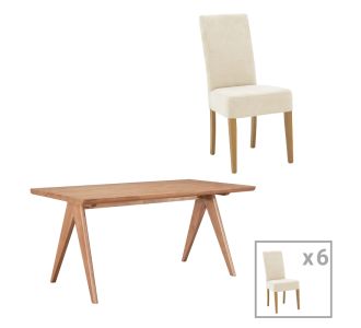Τραπεζαρία Ditta-Winslow pakoworld σετ 7τμχ ξύλο rubberwood σε ανοιχτό καρυδί χρώμα 180x85x75εκ |  Σετ τραπεζαρίες στο espiti