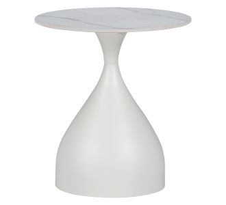Βοηθητικό τραπέζι Kirkene Inart sintered stone σε απόχρωση λευκό μαρμάρου με λευκό μέταλλο Φ50x50εκ |  Τραπεζάκια βοηθητικά στο espiti