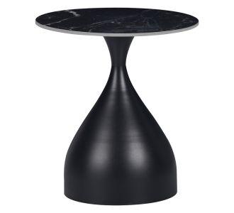 Βοηθητικό τραπέζι Kirkene Inart sintered stone σε απόχρωση μαύρο μαρμάρου με μαύρο μέταλλο Φ50x50εκ |  Τραπεζάκια βοηθητικά στο espiti