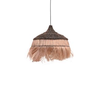 Φωτιστικό οροφής Arupade Inart abaca ξύλο σε φυσικό-μαύρο χρώμα Φ50x50εκ |  Φωτιστικά  στο espiti