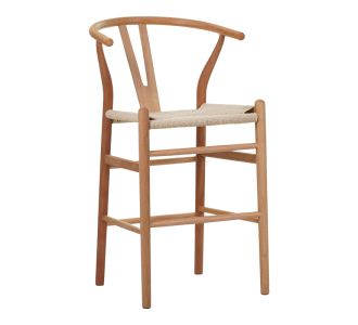 Σκαμπό μπαρ Wishbone pakoworld rubberwood-σχοινί σε φυσική απόχρωση 55x49x108εκκ |  Σκαμπώ στο espiti