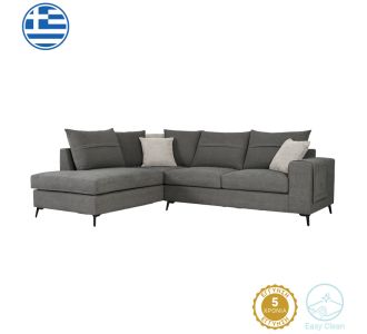 Γωνιακός καναπές δεξιά γωνία Montana pakoworld ποντικί ύφασμα με μαξιλάρια σε απόχρωση ανοιχτό γκρι 275x215x93εκ |  Κατόπιν Παραγγελίας στο espiti