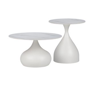 Βοηθητικά τραπέζια Kirkene Inart sintered stone σε απόχρωση λευκό μαρμάρου με λευκό μέταλλο 2τεμ |  Τραπεζάκια βοηθητικά στο espiti