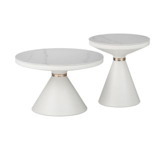 Βοηθητικά τραπέζια Coozlin Inart sintered stone σε απόχρωση λευκό μαρμάρου με λευκό-χρυσό μέταλλο |  Τραπεζάκια βοηθητικά στο espiti