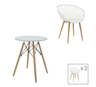 Τραπεζαρία Ezra-Julita pakoworld σετ 3τεμ pp-mdf σε λευκό-φυσική απόχρωση Φ60x73εκ |  Σετ τραπεζαρίες στο espiti