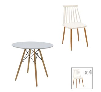 Τραπεζαρία Aurora-Julita pakoworld σετ 5τεμ pp-mdf σε λευκό-φυσική απόχρωση Φ80x73εκ |  Σετ τραπεζαρίες στο espiti