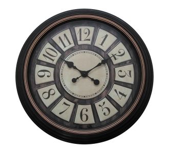 Ρολόι τοίχου Docto Inart σε μαύρη αντικέ απόχρωση Φ55.8x5.2εκ |  Ρολόγια στο espiti