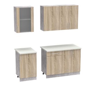 Σύνθεση κουζίνας Festa IV pakoworld μελαμίνη σε sonoma απόχρωση και πάγκο σε ανοιχτό γκρι 160x60x85εκ |  Ντουλάπια στο espiti