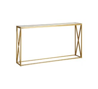 Κονσόλα μεταλλική με γυάλινη επιφάνεια Kantoo pakoworld σε χρυσή απόχρωση 120x25x75εκ |  Συρταριέρες -Κονσόλες στο espiti