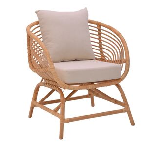 Πολυθρόνα Caxen pakoworld φυσικό rattan-λευκό μαξιλάρι 72x63x75εκ |  Πολυθρόνες τραπεζαρίας στο espiti