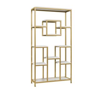 Ραφιέρα-βιβλιοθήκη μεταλλική Aduti pakoworld σε χρυσή-λευκή μαρμάρου απόχρωση 90x34x182εκ |  Ντουλάπια στο espiti