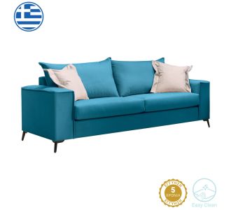 Καναπές Verona pakoworld 3θέσιος πετρόλ ύφασμα με μαξιλάρια σε μπεζ απόχρωση 225x93x100εκ |  Κατόπιν Παραγγελίας στο espiti
