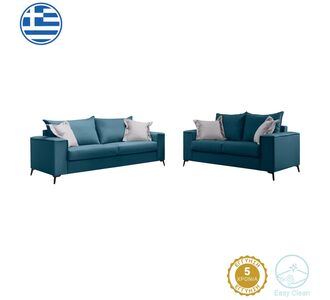 Σετ σαλονιού 2τεμ Verona pakoworld μπλε ύφασμα με μαξιλάρια σε απόχρωση ανοιχτό γκρι |  Καναπέδες στο espiti