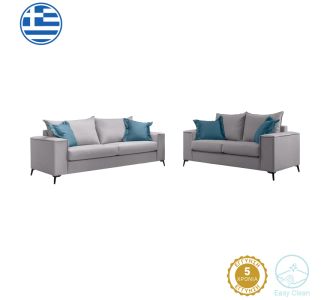 Σετ σαλονιού 2τεμ Verona pakoworld ανοιχτό γκρι ύφασμα με μαξιλάρια σε μπλε απόχρωση |  Κατόπιν Παραγγελίας στο espiti