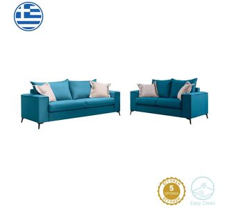 Σετ σαλονιού 2τεμ Verona pakoworld πετρόλ ύφασμα με μαξιλάρια σε μπεζ απόχρωση |  Καναπέδες στο espiti