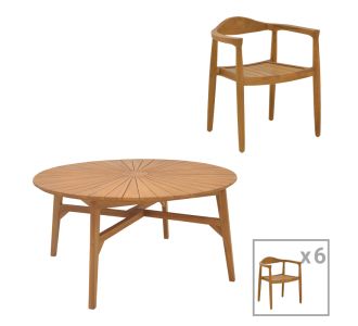 Τραπεζαρία 7τεμ. Ganny-Colen pakoworld teak ξύλο σε φυσική απόχρωση Φ150x75εκ |  Επιπλα στο espiti
