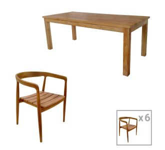 Τραπεζαρία 7τεμ.Noody-Wooly pakoworld teak ξύλο σε φυσική απόχρωση |  Σετ τραπεζαρία κήπου στο espiti