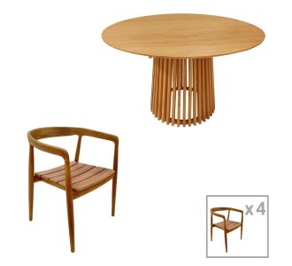 Τραπεζαρία 5τεμ Noody-Kenda pakoworld teak ξύλο σε φυσική απόχρωση Φ120x75 |  Σετ τραπεζαρίες στο espiti