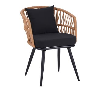 Πολυθρόνα Naoki pakoworld pe rattan -metal σε φυσική απόχρωση με μαύρα πόδια/μαξιλάρι 62x60x80εκ |  Πολυθρόνες κήπου στο espiti