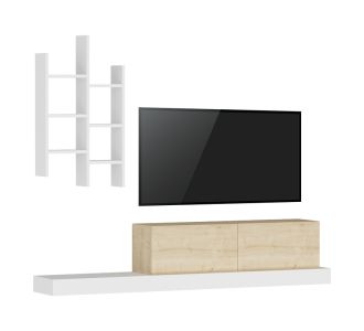 Έπιπλο τηλεόρασης Rumba pakoworld σε λευκή-oak απόχρωση 180x30x31εκ |  Έπιπλα τηλεόρασης στο espiti