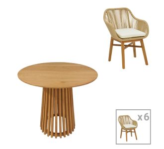 Τραπεζαρία Kalie-Kenda pakoworld σετ 7τεμ σε φυσική-μπεζ απόχρωση Φ80x75εκ |  Σετ τραπεζαρία κήπου στο espiti