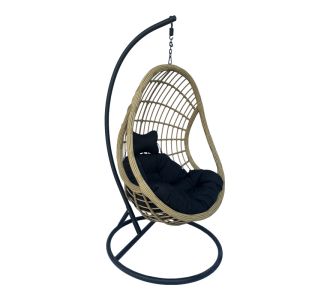 Κούνια φωλιά με βάση Cungo pakoworld μέταλλο μαύρο- pe rattan μπεζ με μαύρο μαξιλάρι 125x105x195εκ |  Κούνιες στο espiti