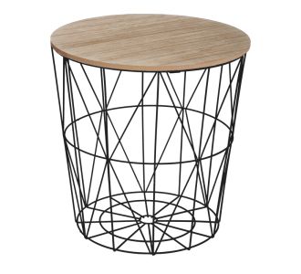 Βοηθητικό τραπέζι Kumi pakoworld mdf επιφάνεια oak και μέταλλο σε μαύρη απόχρωση Φ40x41εκ |  Τραπεζάκια βοηθητικά στο espiti