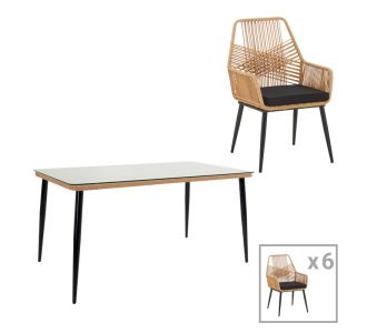 Τραπεζαρία Naoki-Tanish σετ 7τεμ pakoworld μέταλλο μαύρο-pe φυσικό-γυαλί 160x90x78εκ |  Σετ τραπεζαρία κήπου στο espiti