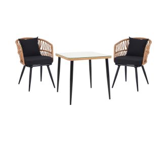 Τραπεζαρία Naoki σετ 3 τεμ pakoworld μέταλλο μαύρο-pe φυσικό-γυαλί 80x80x78εκ |  Σετ τραπεζαρία κήπου στο espiti