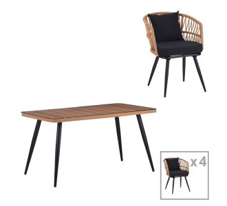 Τραπεζαρία Naoki σετ 5 τεμ pakoworld γυάλινο- pe rattan σε φυσική απόχρωση με μαυρα πόδια 140x80x78εκ |  Σετ τραπεζαρία κήπου στο espiti