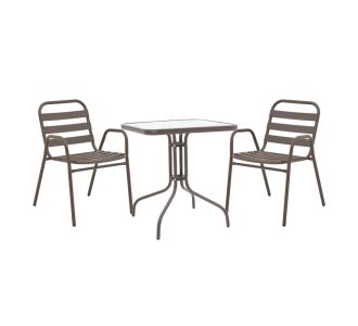 Τραπεζαρία Watson-Sussie pakoworld σετ 3τεμ μέταλλο καφέ-γυαλί 70x70x70εκ |  Σετ τραπεζαρία κήπου στο espiti