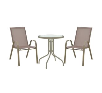 Τραπεζαρία Calan-Watson pakoworld σετ 3τεμ μέταλλο σαμπανιζέ-γυαλί Φ60x70εκ |  Σετ τραπεζαρία κήπου στο espiti