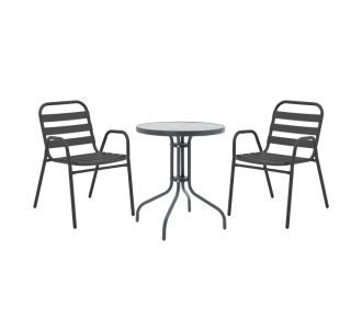 Tραπεζαρία Watson-Sussie pakoworld σετ 3τεμ μέταλλο ανθρακί-γυαλί Φ60x70εκ |  Σετ τραπεζαρία κήπου στο espiti