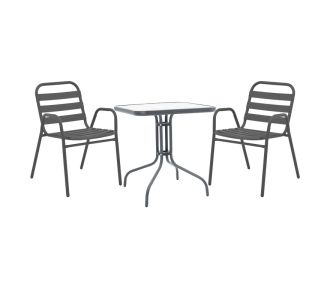 Τραπεζαρία Watson-Sussie pakoworld 3τεμ μέταλλο ανθρακί-γυαλί 70x70x70εκ |  Σετ τραπεζαρία κήπου στο espiti