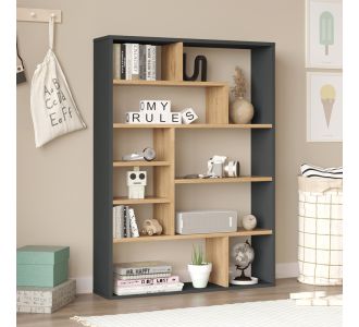 Βιβλιοθήκη Decora pakoworld σε φυσική-ανθρακί απόχρωση 90x22x123.6εκ |  Βιβλιοθήκες στο espiti