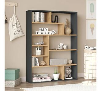 Βιβλιοθήκη Decora pakoworld σε φυσική-ανθρακί απόχρωση 90x22x123.6εκ |  Βιβλιοθήκες στο espiti