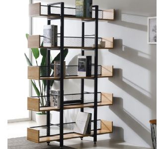 Βιβλιοθήκη Musha pakoworld μέταλλο μαύρο με oak απόχρωση 120x22x185εκ |  Βιβλιοθήκες στο espiti