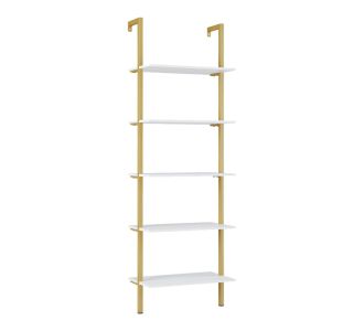 Ραφιέρα Τοίχου Harris pakoworld σε λευκή απόχρωση με χρυσό μεταλλικό σκελετό 60x22x200εκ |  Ραφιέρες τοίχου στο espiti