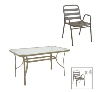 Τραπεζαρία Sussie-Ensure pakoworld 5τεμ μέταλλο-γυαλί σε σαμπανιζέ απόχρωση 140x80x70εκ |  Σετ τραπεζαρία κήπου στο espiti