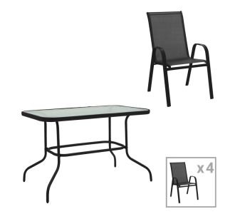 Τραπεζαρία Valor-Calan pakoworld σετ 5τεμ μέταλλο μαύρο-γυαλί-textilene μαύρο 110x60x70εκ |  Σετ τραπεζαρία κήπου στο espiti