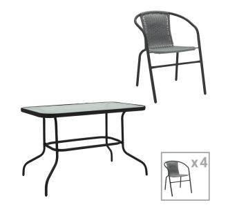 Τραπεζαρία Valor-Obbi pakoworld σετ 5τεμ μέταλλο μαύρο-γυαλί-pe γκρι 110x60x70εκ |  Σετ τραπεζαρία κήπου στο espiti