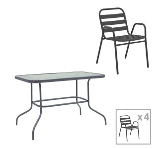 Τραπεζαρία Valor-Sussie pakoworld σετ 5τεμ μέταλλο ανθρακί-γυαλί 110x60x70εκ |  Σετ τραπεζαρία κήπου στο espiti