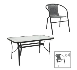Τραπεζαρία Obbi-Ensure pakoworld 5τεμ μέταλλο-γυαλί σε μαύρη απόχρωση 140x80x70εκ |  Σετ τραπεζαρία κήπου στο espiti
