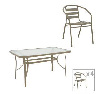 Τραπεζαρία Tade-Ensure pakoworld 5τεμ μέταλλο-γυαλί σε σαμπανιζέ απόχρωση 140x80x70εκ |  Σετ τραπεζαρία κήπου στο espiti