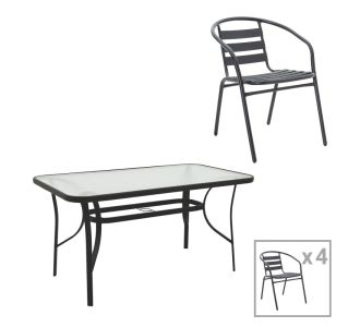 Τραπεζαρία Tade-Ensure pakoworld 5τεμ μέταλλο-γυαλί σε μαύρη απόχρωση 140x80x70εκ |  Σετ τραπεζαρία κήπου στο espiti