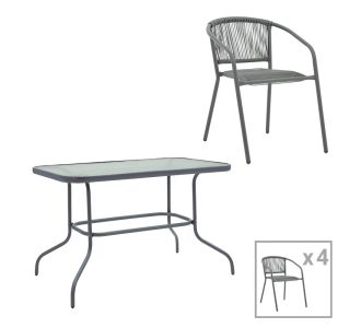 Τραπεζαρία Valor-Lindaria pakoworld σετ 5τεμ μέταλλο ανθρακί-γυαλί-pe rattan 110x60x70εκ |  Σετ τραπεζαρία κήπου στο espiti