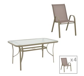 Τραπεζαρία Ensure-Calan pakoworld 5τεμ μέταλλο-γυαλί σε σαμπανιζέ απόχρωση 140x80x70εκ |  Σετ τραπεζαρία κήπου στο espiti